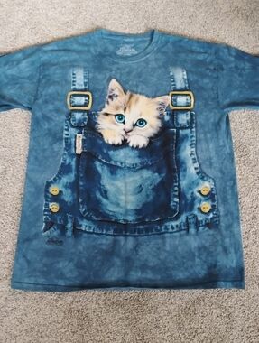Vintage The Mountain Kitten Overalls XL 2002 Kayomi Harai Tie Dye T-Shirt USA